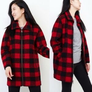 Roots Canada Red Black Buffalo Plaid Seymour Jacket Coat Womens Medium Wool Long